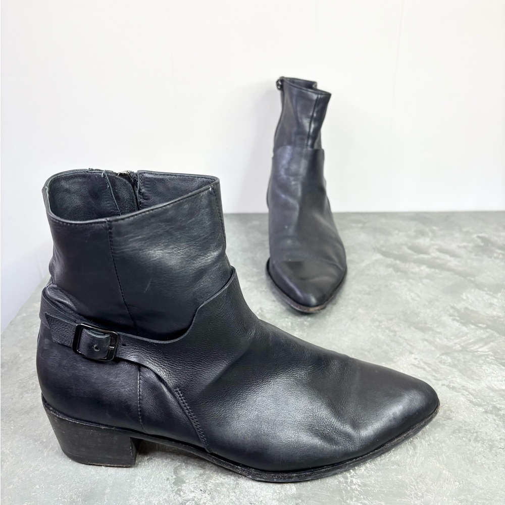 INK I.N.K black leather pointed toe ankle boots heeled size 38.5 US 8